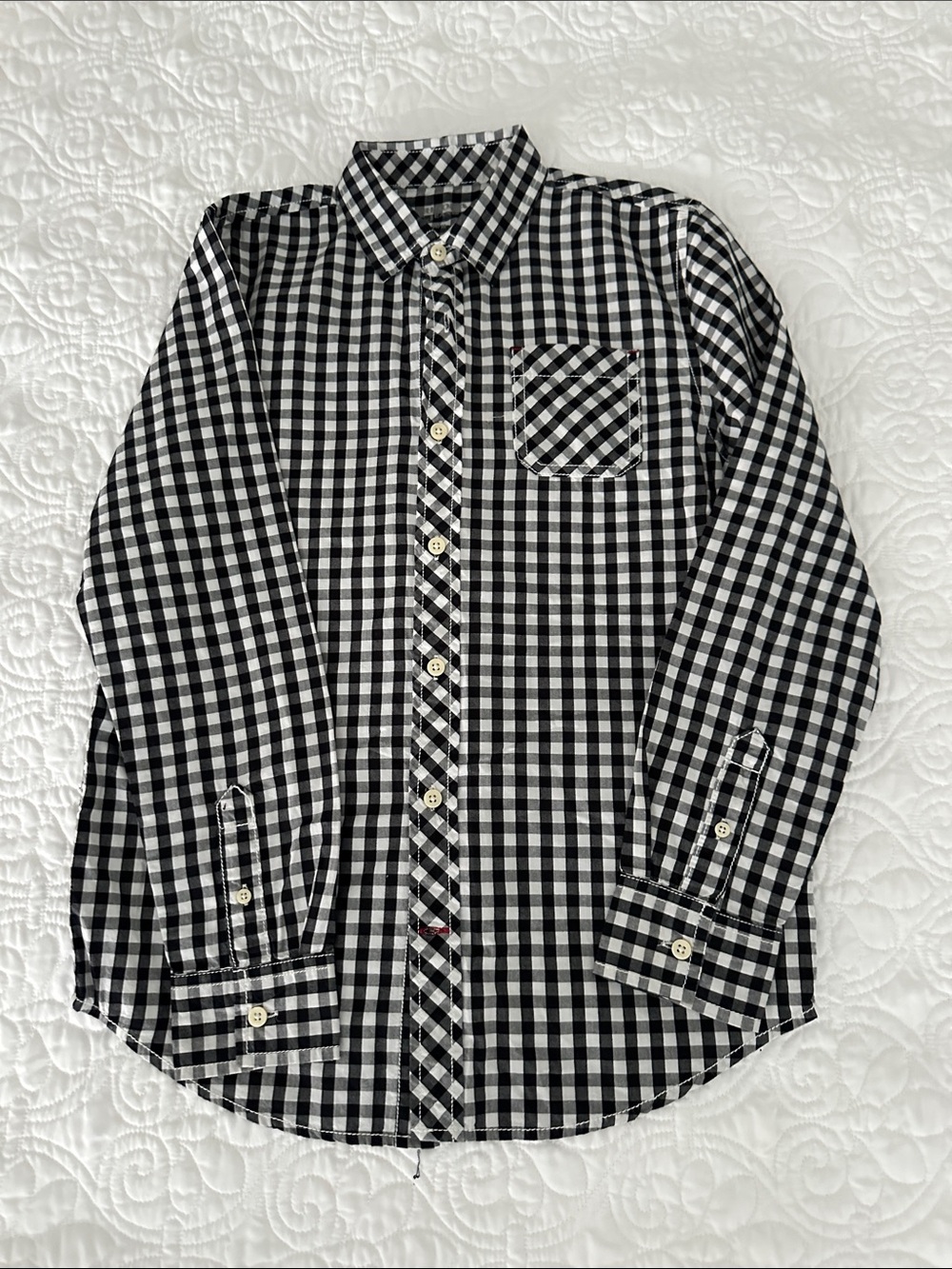 Boys Black & White Gingham Button-Down Shirt